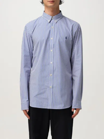 Polo Ralph Lauren Striped Stretch Cotton Shirt In Blue