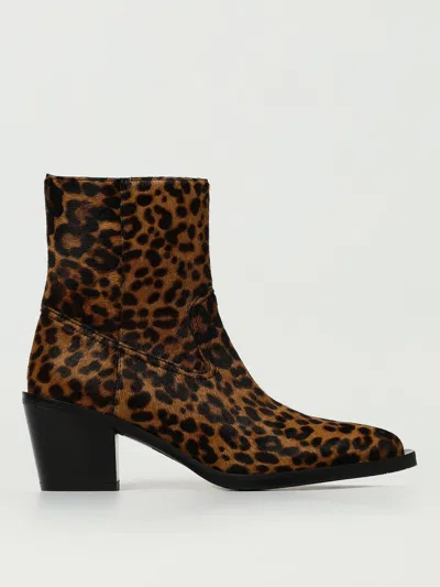 Stuart Weitzman Animalier Print Block Heel Pointed Toe Boots In Brown