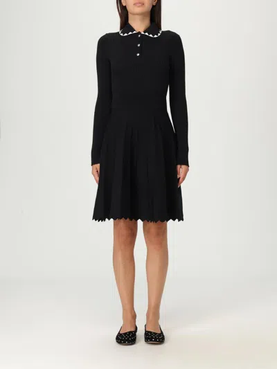 Pinko Robe Côtelée Plissée In Black