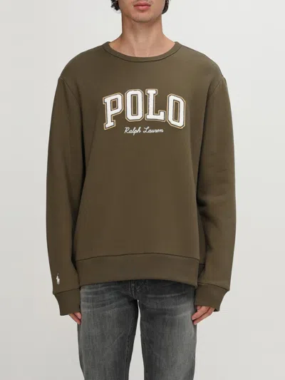 Polo Ralph Lauren Olive Green Logo-embroidered Sweatshirt In Green
