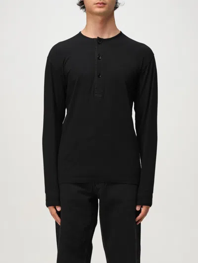 Tom Ford Henley Cotton Stretch Ribbed Long Sleeved T-shirt In Black
