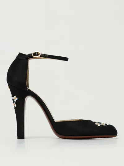 Valentino Floral Embroidered Round Toe Ankle Strap Pumps In Black