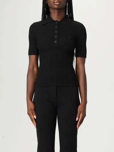 Courrèges Iconic Rib Knit Polo In Black