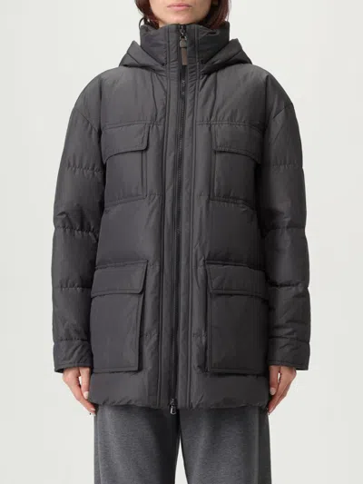 Brunello Cucinelli Knitted Neck Down Jacket In Black