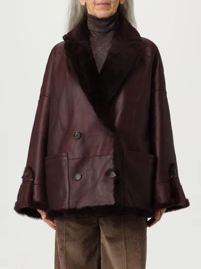Brunello Cucinelli Fur Coat  Woman Color Burgundy In Brown