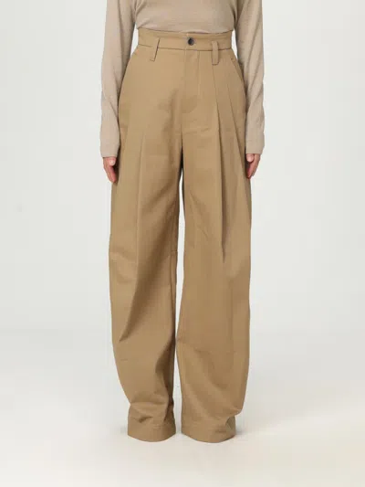 Brunello Cucinelli Trousers With Front Pleats And Wide Leg In Gold