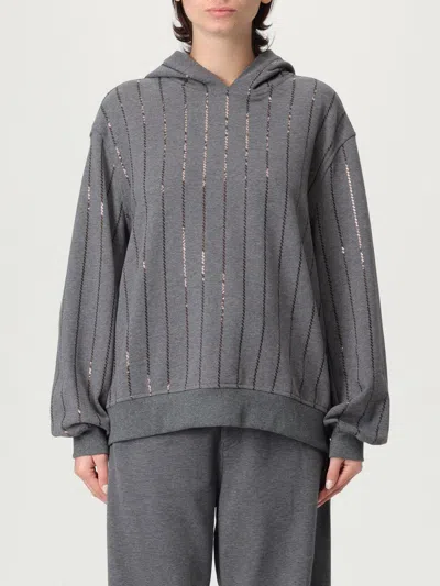 Brunello Cucinelli Dazzling Chalk Stripe Embroidery Cotton Sweatshirt In Gray