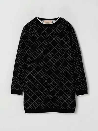 Elisabetta Franchi La Mia Bambina Geometric-pattern Knitted Dress In Black