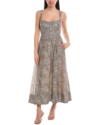 Bardot Lilah Corset Linen-blend Midi Dress In Brown