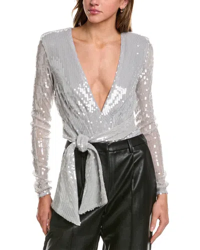 Bardot Emelia Sequin Wrap Long Sleeve Bodysuit In Gray