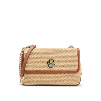 Hugo Boss Raffia-effect Shoulder Bag With Double B Monogram In White
