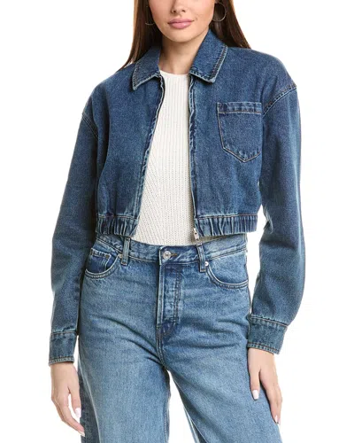 Bardot Cropped Bomber Denim Jacket In Blue