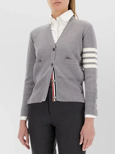Thom Browne V-neck Grey Virgin Wool Cardigan In Gray