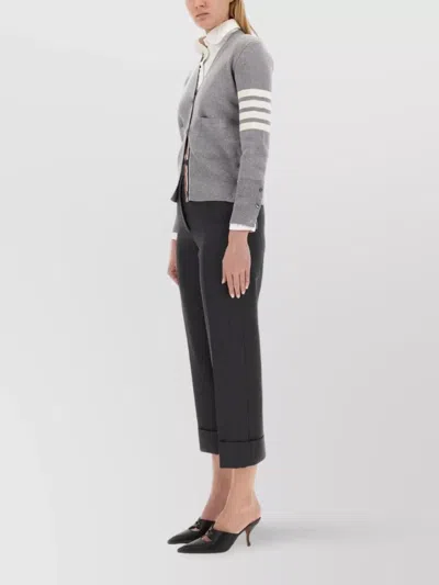 Thom Browne V-neck Grey Virgin Wool Cardigan In Gray