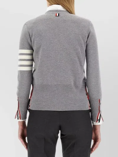 Thom Browne V-neck Grey Virgin Wool Cardigan In Gray