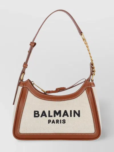 Balmain Shoulder Bag With Adjustable Strap And Chain Detail In Neutral