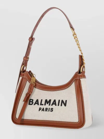 Balmain Shoulder Bag With Adjustable Strap And Chain Detail In Neutral