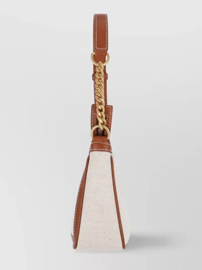 Balmain Shoulder Bag With Adjustable Strap And Chain Detail In Neutral