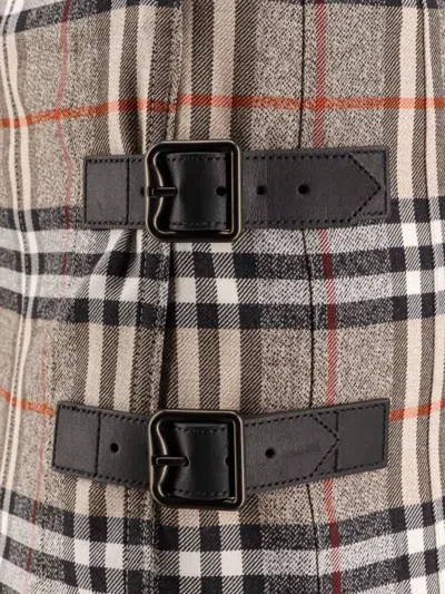 Burberry Check Print Wool Long Skirt With Fringed Profiles In Gray