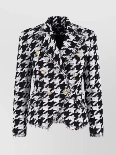 Balmain Distressed Lapel Jacket Structured Shoulders In Black