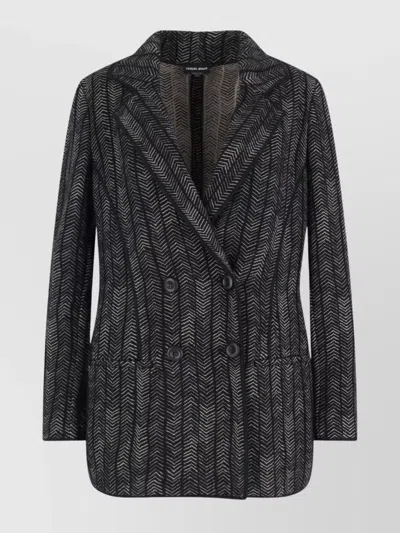 Giorgio Armani Tailored Jacket With Patterned Notched Lapels In Gray