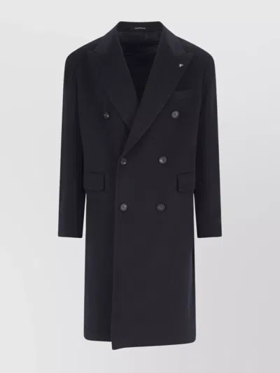 Tagliatore Blue London Double-breasted Coat In Black
