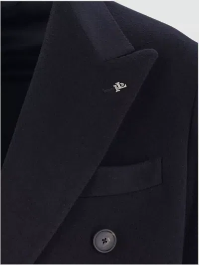 Tagliatore Blue London Double-breasted Coat In Black