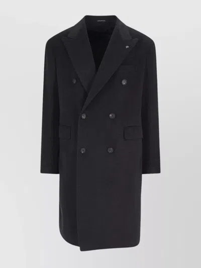 Tagliatore Blue London Double-breasted Coat In Black