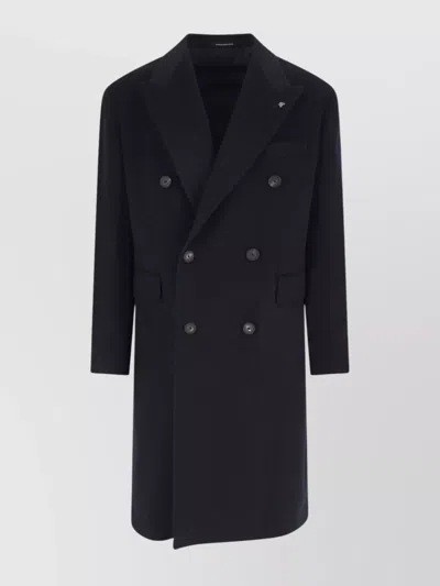 Tagliatore Blue London Double-breasted Coat In Black