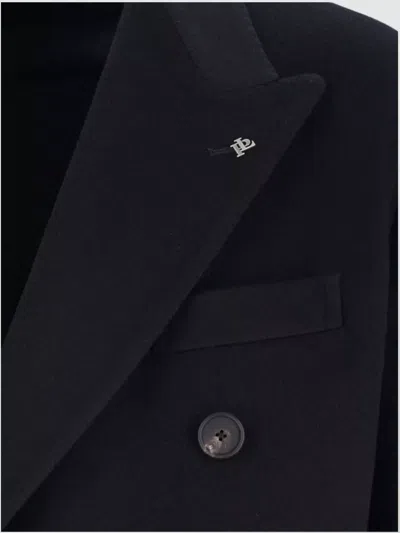 Tagliatore Blue London Double-breasted Coat In Black