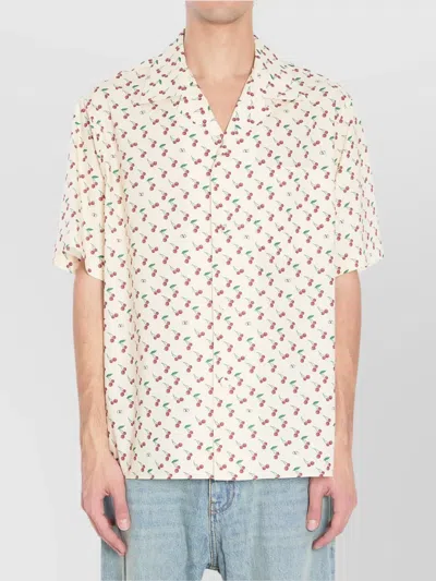 Valentino Cherryfic Camp Collar Cotton Shirt In Neutral
