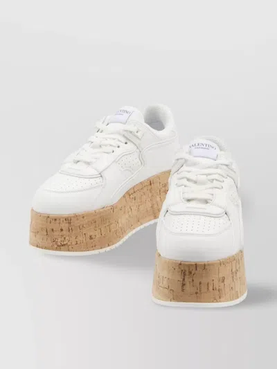 Valentino Garavani Sneaker With Cork Sole And White Leather Perforated Details