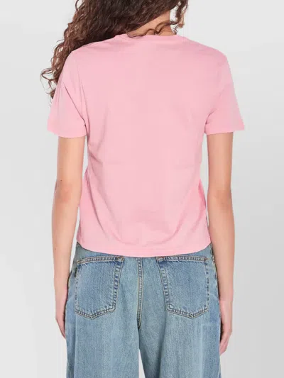 Gucci Women Pink Crewneck T-shirt With Logo Print On The Front In Cotton Woman