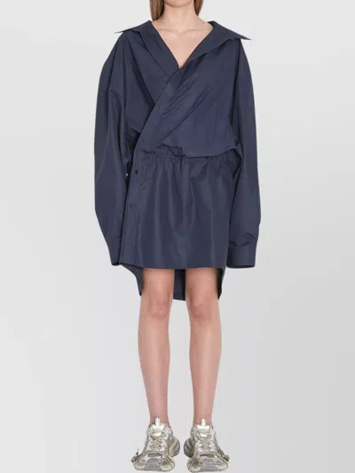 Balenciaga Women Mini Shirt Style Dress In Blue