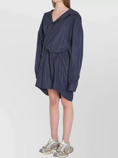 Balenciaga Women Mini Shirt Style Dress In Blue