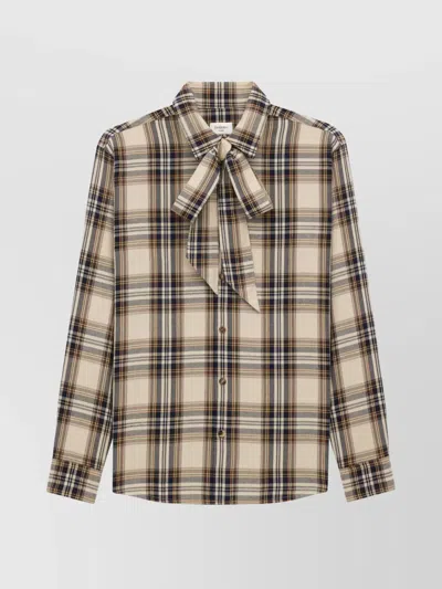 Saint Laurent Cassandre Check Shirt Oversized Tie Collar In Multi