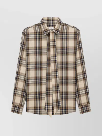 Saint Laurent Cassandre Check Shirt Oversized Tie Collar In Multi