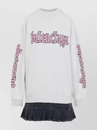 Balenciaga Hybrid Dress In Cotton Jersey And Denim In Blue