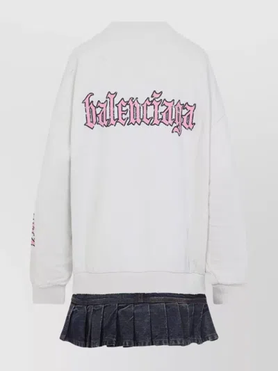 Balenciaga Hybrid Dress In Cotton Jersey And Denim In Blue