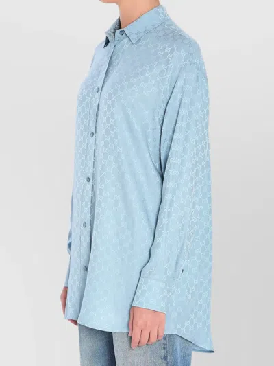 Gucci Silk Shirt With Monogram Motif In Blue