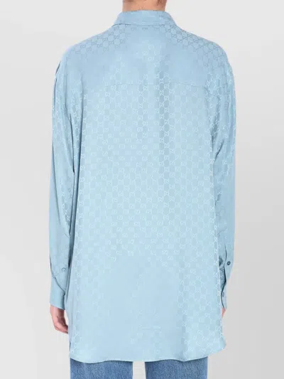 Gucci Silk Shirt With Monogram Motif In Blue