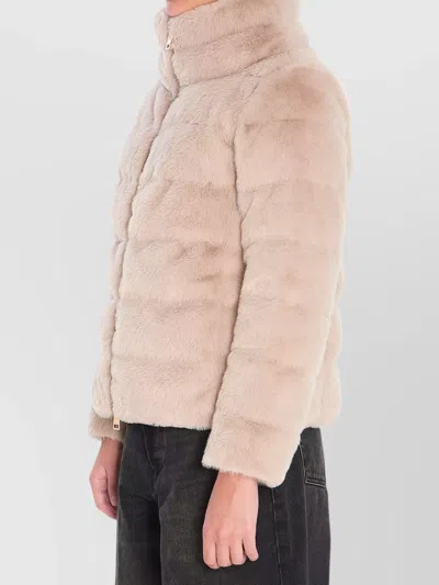 Herno Cropped Beige Coat With Horizontal Quilted Pattern And High Collar In Neutral