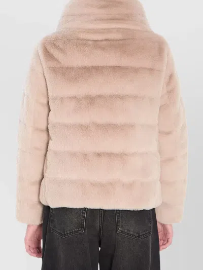 Herno Cropped Beige Coat With Horizontal Quilted Pattern And High Collar In Neutral