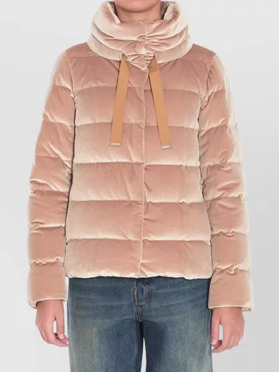 Herno Quilted Velvet Drawstring High Collar Jacket In Gold