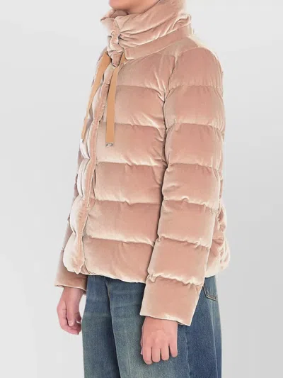 Herno Quilted Velvet Drawstring High Collar Jacket In Gold