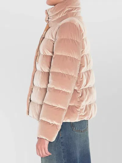 Herno Quilted Velvet Drawstring High Collar Jacket In Gold