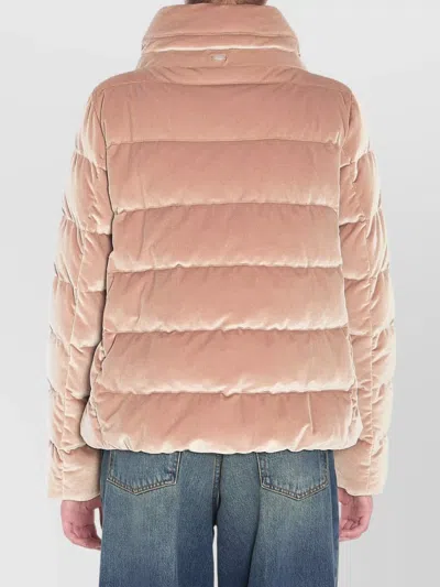 Herno Quilted Velvet Drawstring High Collar Jacket In Gold