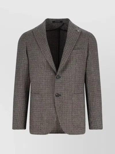 Tagliatore Classic Houndstooth Wool Blazer With Notched Lapels And Button Closure