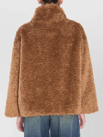 Herno Plush Faux Fur Jacket With High Collar And Buckle Closure In Brown