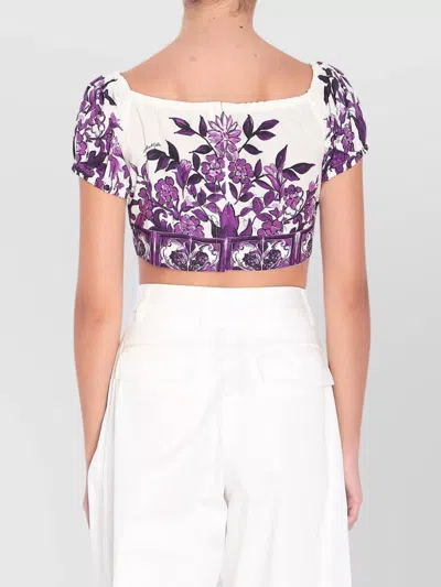 Dolce & Gabbana Majolica Off Shoulder Cropped Top Knot Detail In Purple
